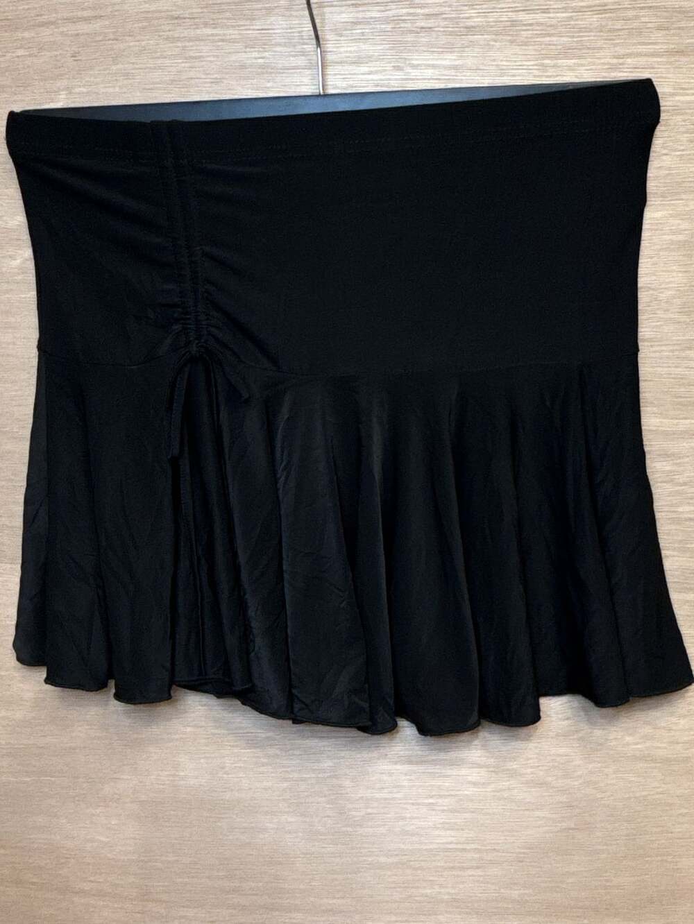 Black Dancerly Drop Waist Mini Skirt with Drawstring Ruched Detail